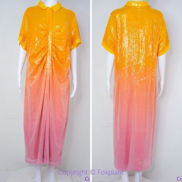 NEW Eloquii Ombre Sequin Midi Dress Orange Pink, size 22 - Picture 2 of 16